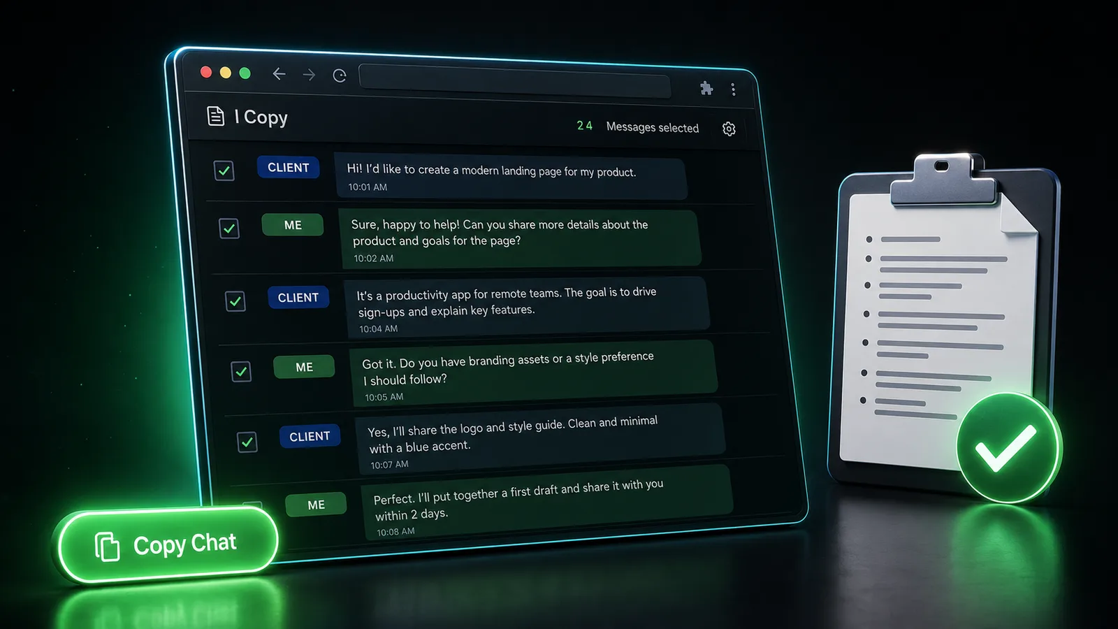I Copy — Clean Fiverr Conversation Export